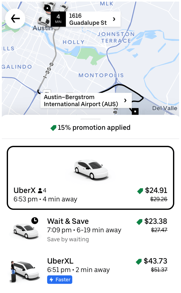 Uber ride request from user perspective