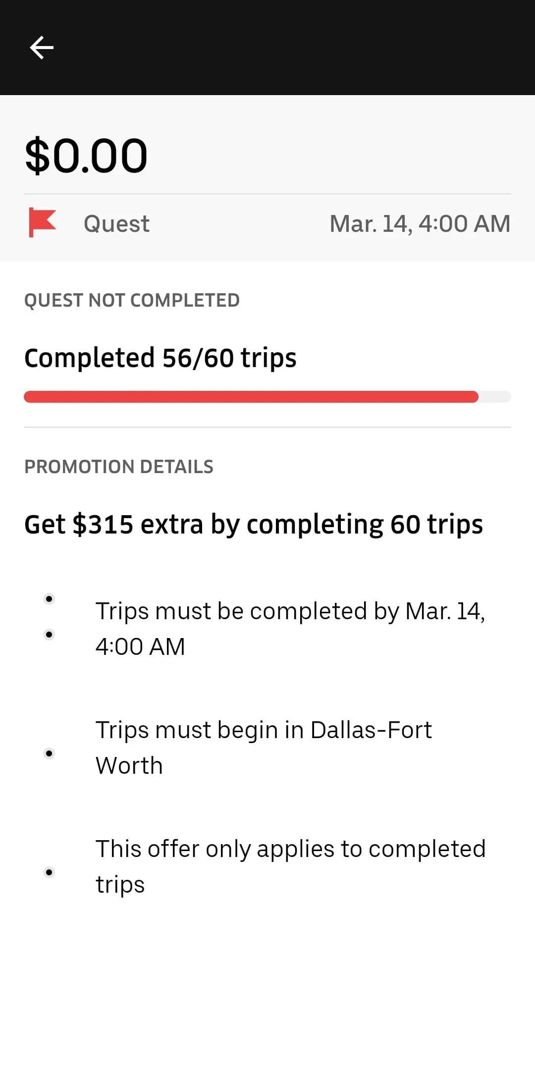 Quest bonus status page